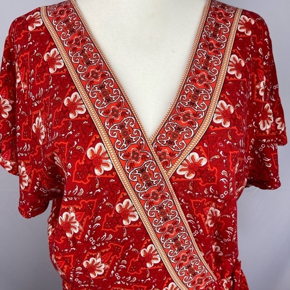 Zesica floral type print wrap dress v-neck short sleeve women’s size L - Picture 7 of 16